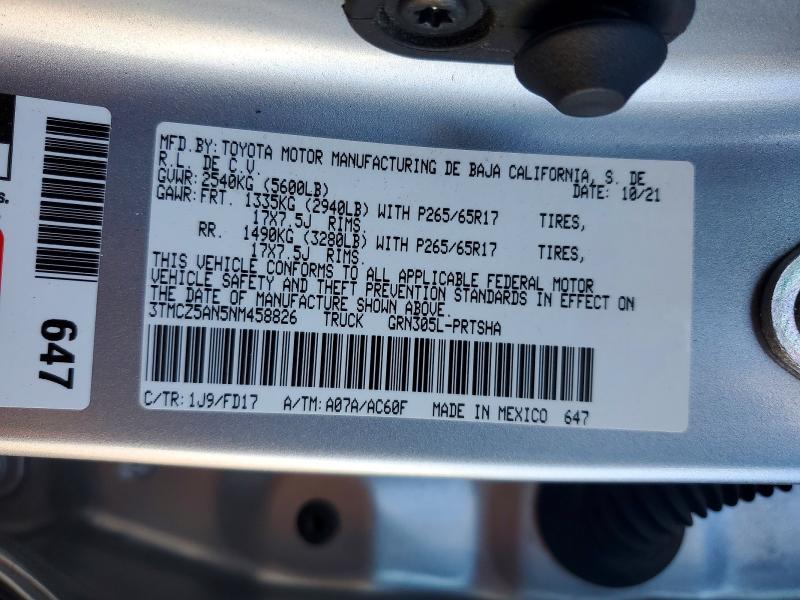 Aukcja sprzedaży 2022 Toyota Tacoma, vin: 3TMCZ5AN5NM458826, numer aukcji: 62422596