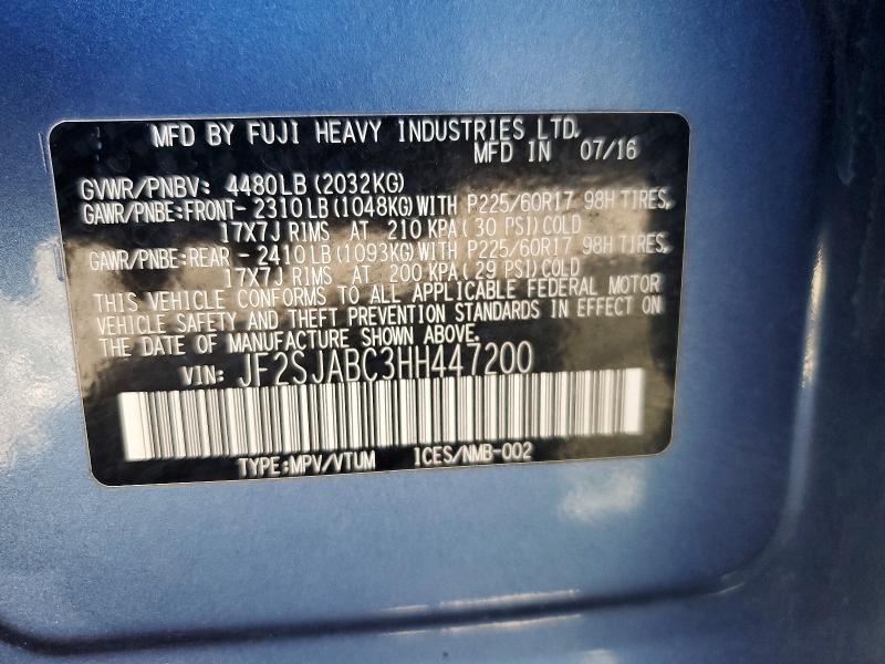 Продаж на аукціоні авто 2017 Subaru Forester, vin: JF2SJABC3HH447200, номер лоту: 62524906