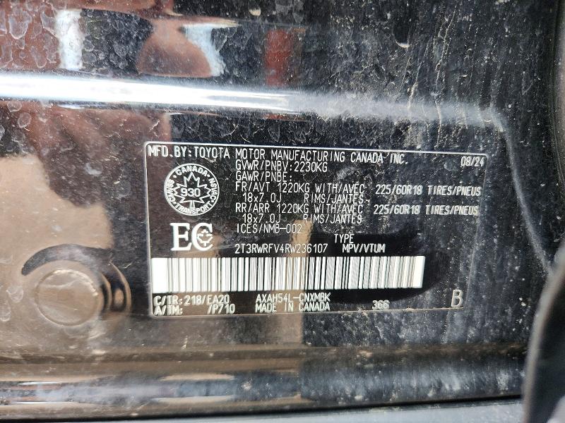 Продажа на аукционе авто 2024 Toyota Rav4 Hybrid, vin: 2T3RWRFV4RW236107, номер лота: 58279706