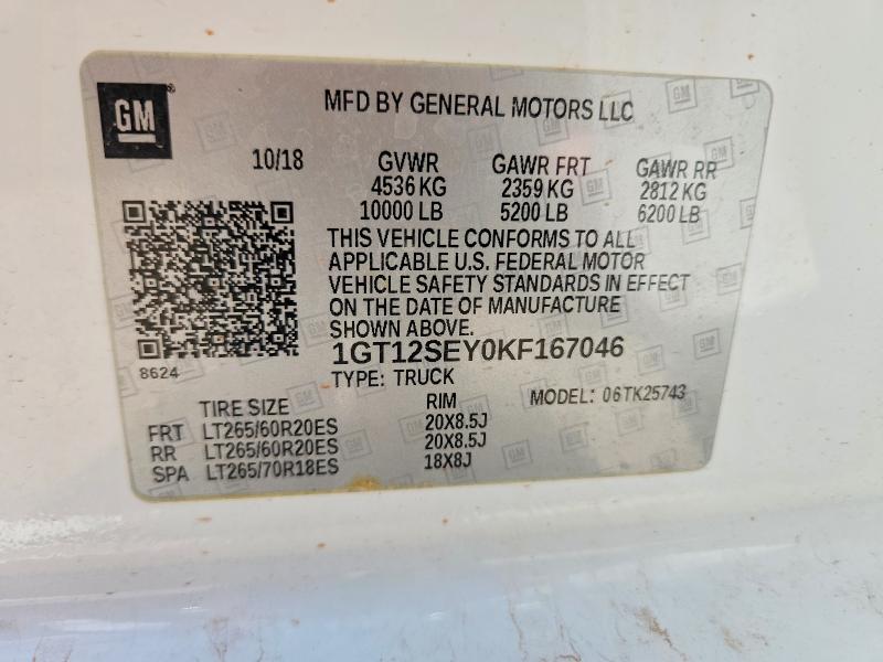 Продажа на аукционе авто 2019 Gmc Sierra, vin: 1GT12SEY0KF167046, номер лота: 62464906