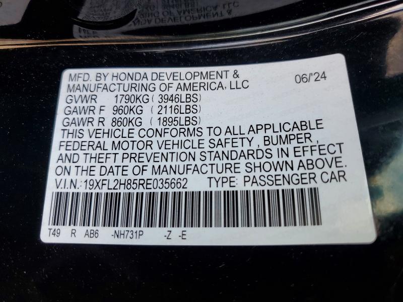 Продажа на аукционе авто 2024 Honda Civic, vin: 19XFL2H85RE035662, номер лота: 59585776