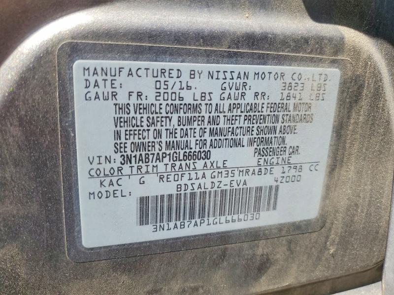 Продаж на аукціоні авто 2016 Nissan Sentra, vin: 3N1AB7AP1GL666030, номер лоту: 59331636