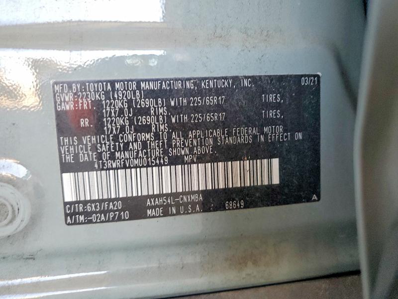 2021 Toyota Rav4 მანქანა იყიდება აუქციონზე, vin: 4T3RWRFV0MU015449, აუქციონის ნომერი: 61428856