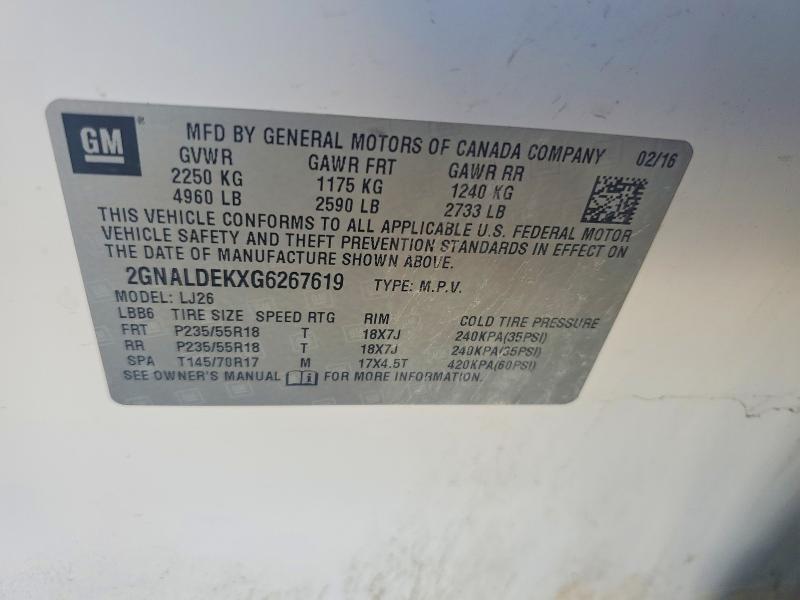 2016 Chevrolet Equinox მანქანა იყიდება აუქციონზე, vin: 2GNALDEKXG6267619, აუქციონის ნომერი: 60514346