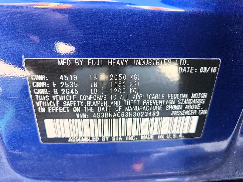 Aukcja sprzedaży 2017 Subaru Legacy, vin: 4S3BNAC63H3023489, numer aukcji: 60024426