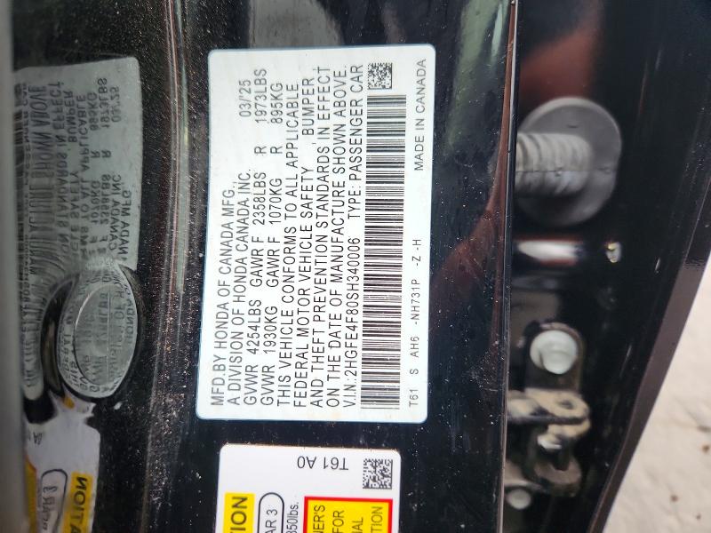 Aukcja sprzedaży 2025 Honda Civic, vin: 2HGFE4F80SH340006, numer aukcji: 63336116