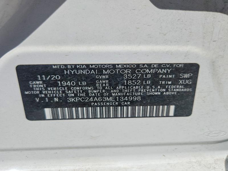 62808896 :رقم المزاد ، 3KPC24A63ME134998 vin ، 2021 Hyundai Accent مزاد بيع