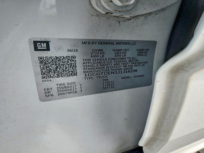 Aukcja sprzedaży 2018 Chevrolet Colorado, vin: 1GCGTCEN3J1316239, numer aukcji: 61837866