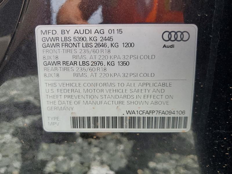 Продажа на аукционе авто 2015 Audi Q5, vin: WA1CFAFP7FA094106, номер лота: 62138396