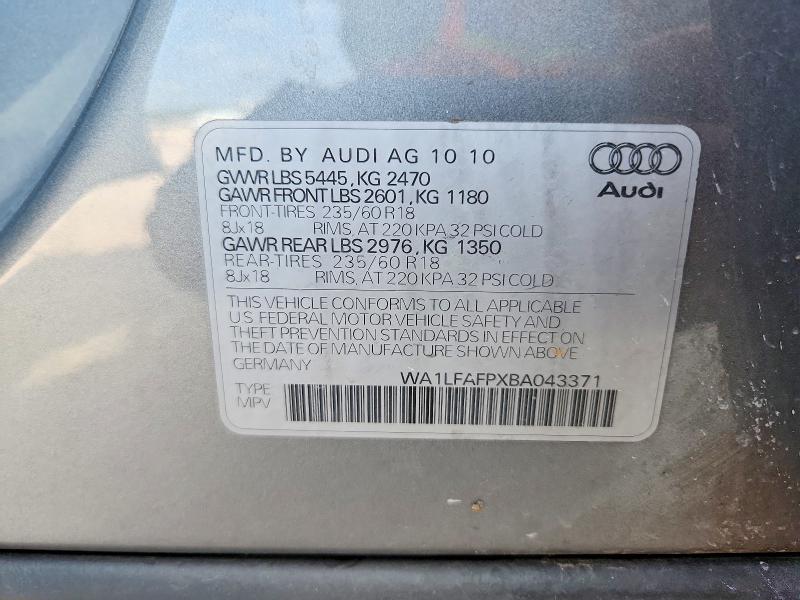 2011 Audi Q5 მანქანა იყიდება აუქციონზე, vin: WA1LFAFPXBA043371, აუქციონის ნომერი: 61052706