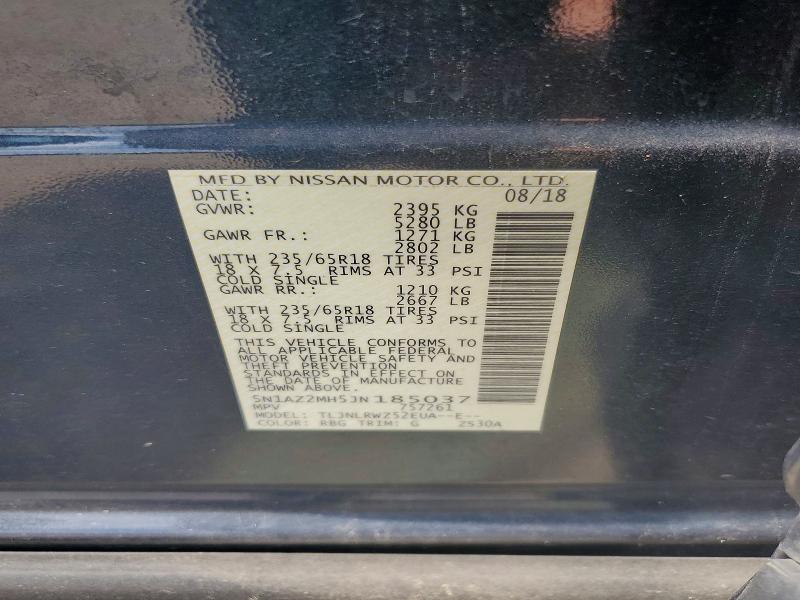 Продажа на аукционе авто 2018 Nissan Murano, vin: 5N1AZ2MH5JN185037, номер лота: 62482176