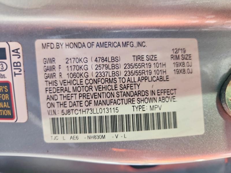 59633746 :رقم المزاد ، 5J8TC1H73LL013115 vin ، 2020 Acura Rdx مزاد بيع