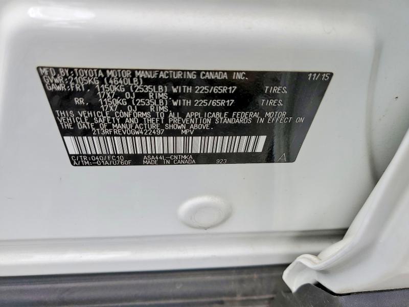 2016 Toyota Rav4 მანქანა იყიდება აუქციონზე, vin: 2T3RFREV0GW422497, აუქციონის ნომერი: 60690726