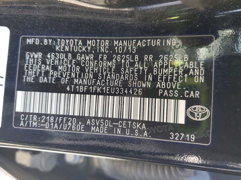 Aukcja sprzedaży 2014 Toyota Camry, vin: 4T1BF1FK1EU334426, numer aukcji: 61071956