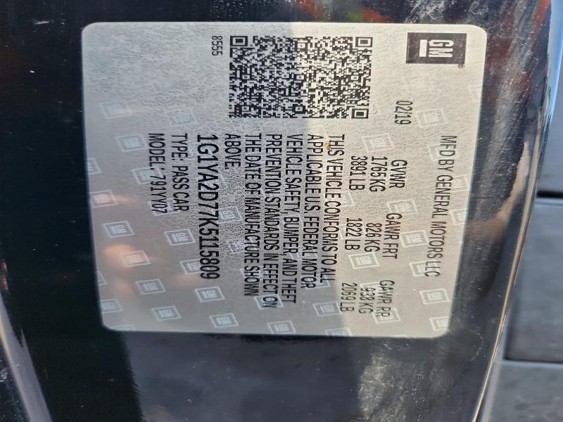Aukcja sprzedaży 2019 Chevrolet Corvette, vin: 1G1YA2D77K5115809, numer aukcji: 63015176