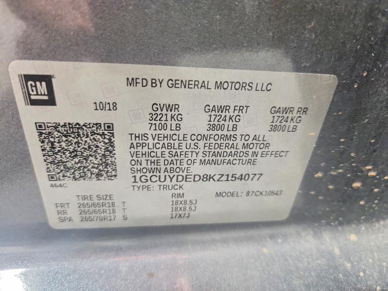 Продажа на аукционе авто 2019 Chevrolet Silverado, vin: 1GCUYDED8KZ154077, номер лота: 61583666