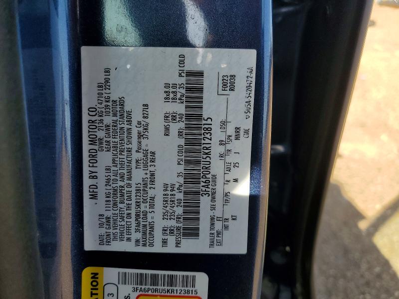 Продажа на аукционе авто 2019 Ford Fusion, vin: 3FA6P0RU5KR123815, номер лота: 62936176