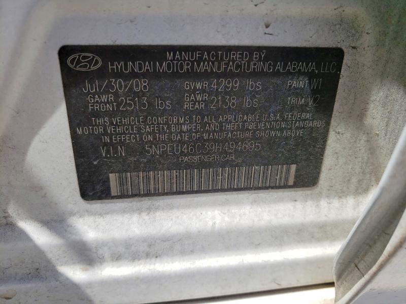 62268576 :رقم المزاد ، 5NPEU46C39H494695 vin ، 2009 Hyundai Sonata مزاد بيع