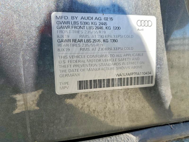 Aukcja sprzedaży 2015 Audi Q5, vin: WA1LFAFP7FA110434, numer aukcji: 60891376