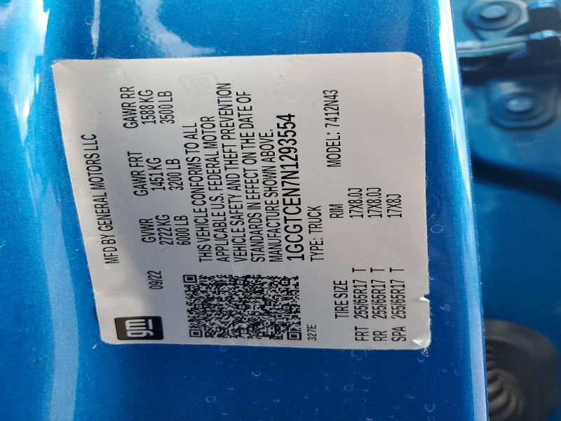 Продаж на аукціоні авто 2022 Chevrolet Colorado, vin: 1GCGTCEN7N1293554, номер лоту: 59617946