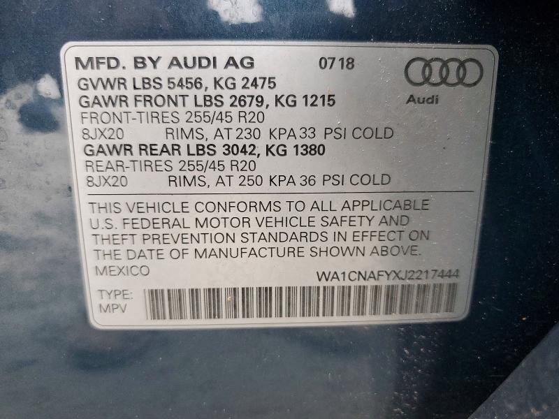 Aukcja sprzedaży 2018 Audi Q5, vin: WA1CNAFYXJ2217444, numer aukcji: 60945626