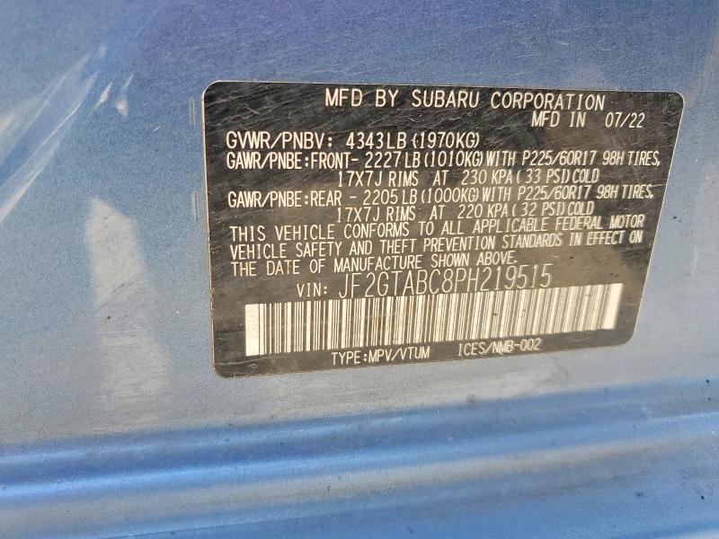 63221066 :رقم المزاد ، JF2GTABC8PH219515 vin ، 2023 Subaru Crosstrek مزاد بيع