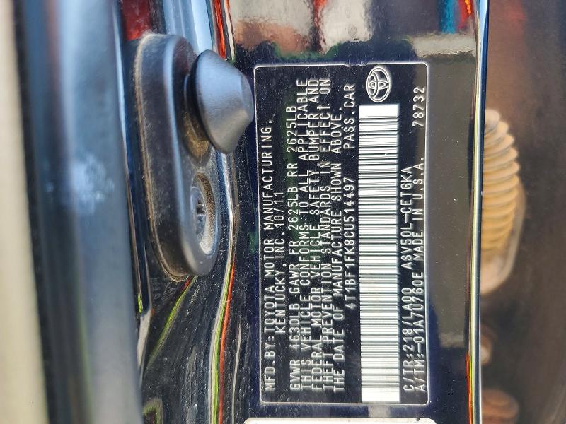Продажа на аукционе авто 2012 Toyota Camry, vin: 4T1BF1FK8CU514497, номер лота: 59847876