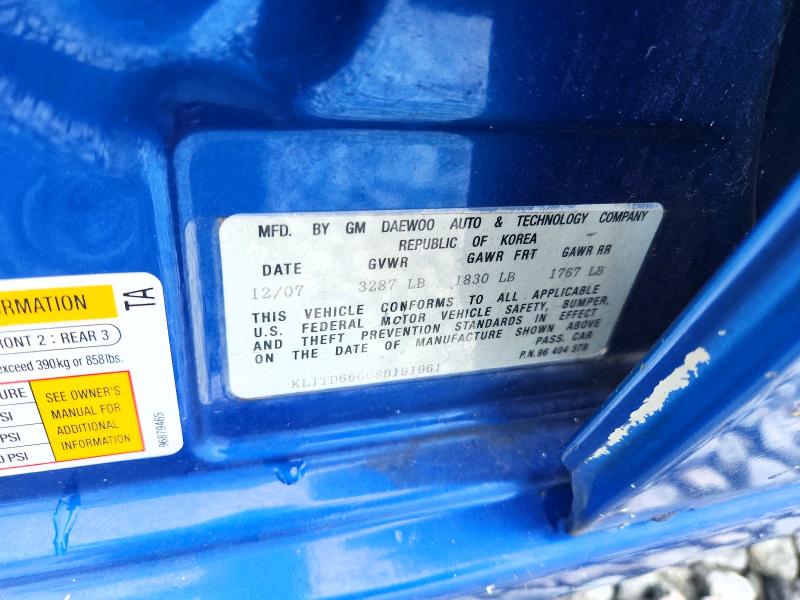 2008 Chevrolet Aveo მანქანა იყიდება აუქციონზე, vin: KL1TD66608B191961, აუქციონის ნომერი: 62776546