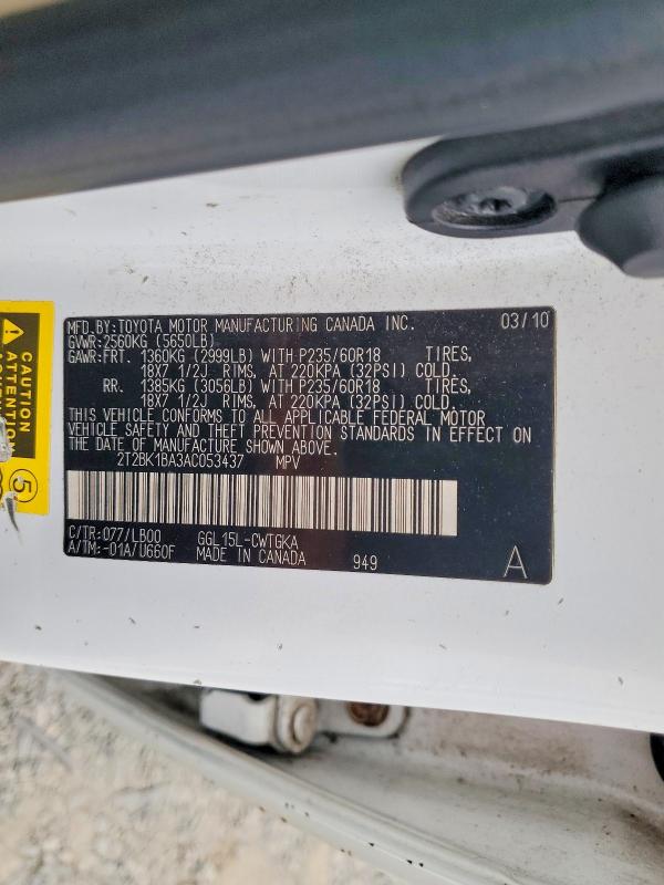 62160086 :رقم المزاد ، 2T2BK1BA3AC053437 vin ، 2010 Lexus Rx مزاد بيع