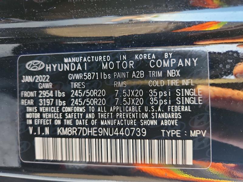 60152736 :رقم المزاد ، KM8R7DHE9NU440739 vin ، 2022 Hyundai Palisade مزاد بيع