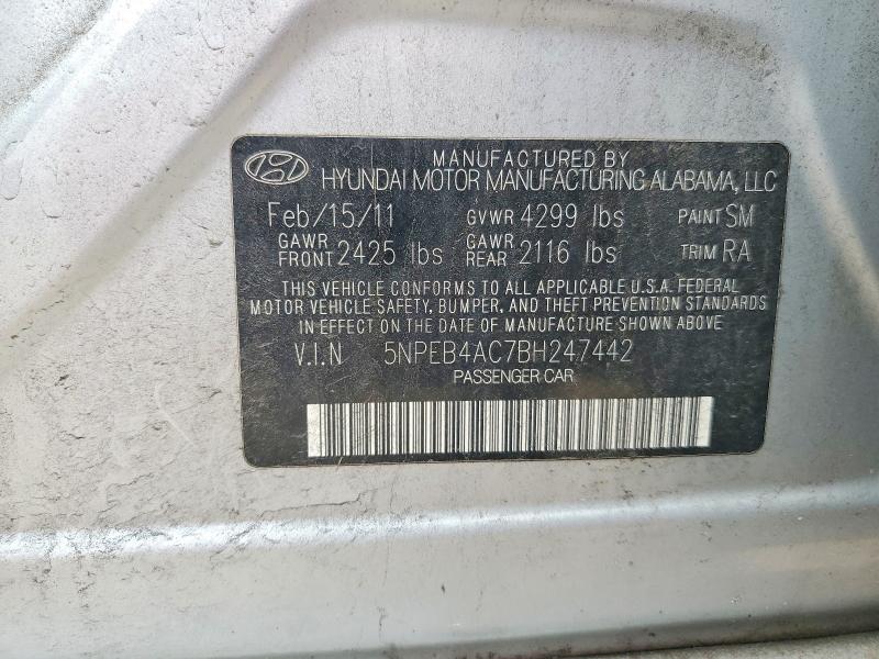 2011 Hyundai Sonata მანქანა იყიდება აუქციონზე, vin: 5NPEB4AC7BH247442, აუქციონის ნომერი: 61473296