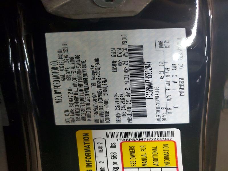 Продажа на аукционе авто 2017 Ford Mustang, vin: 1FA6P8AM7H5262947, номер лота: 62623226