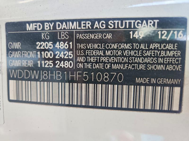 2017 Mercedes-benz C მანქანა იყიდება აუქციონზე, vin: WDDWJ8HB1HF510870, აუქციონის ნომერი: 61190316
