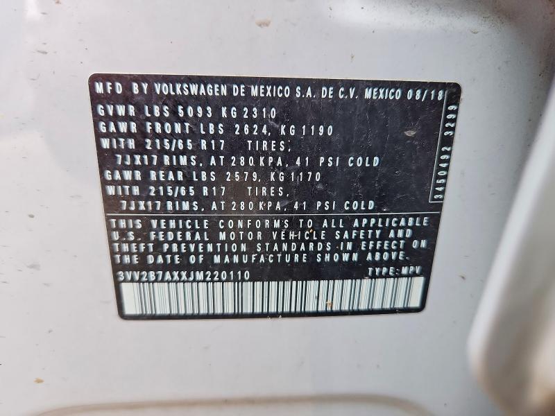 Продажа на аукционе авто 2018 Volkswagen Tiguan, vin: 3VV2B7AXXJM220110, номер лота: 60523776