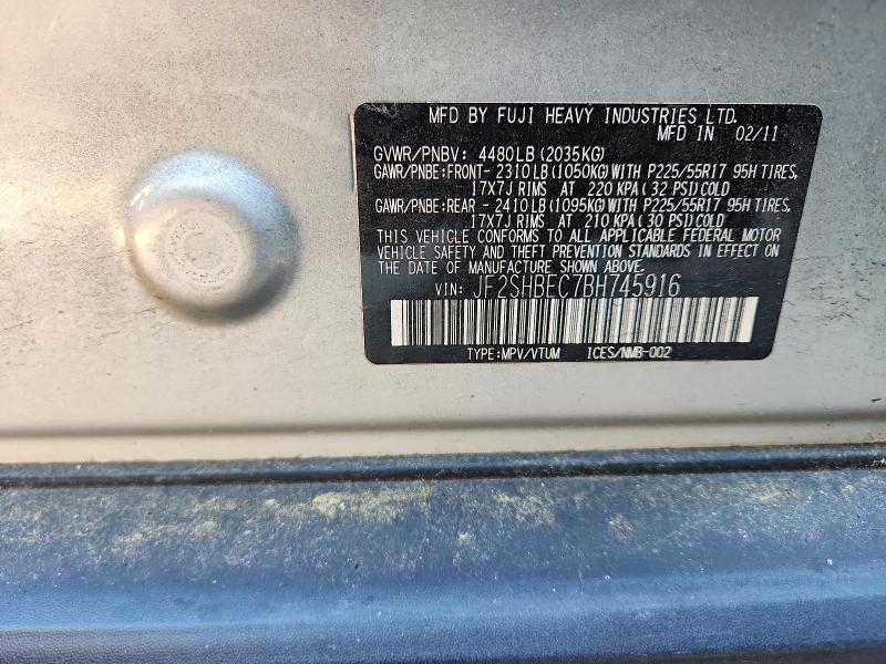62951536 :رقم المزاد ، JF2SHBEC7BH745916 vin ، 2011 Subaru Forester مزاد بيع