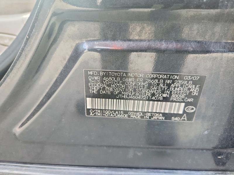 Aukcja sprzedaży 2007 Lexus Es, vin: JTHBJ46G472114078, numer aukcji: 61844006