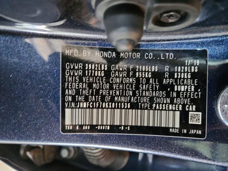 Aukcja sprzedaży 2019 Honda Civic, vin: JHMFC1F70KX011536, numer aukcji: 60950666