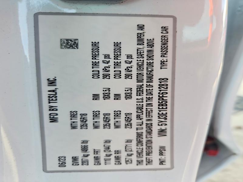 85792095 :رقم المزاد ، 5YJ3E1EB5PF612818 vin ، 2023 Tesla Model 3 مزاد بيع