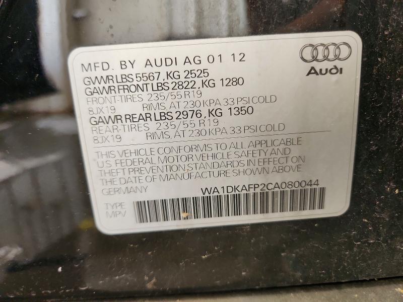 Продаж на аукціоні авто 2012 Audi Q5, vin: WA1DKAFP2CA080044, номер лоту: 61207536