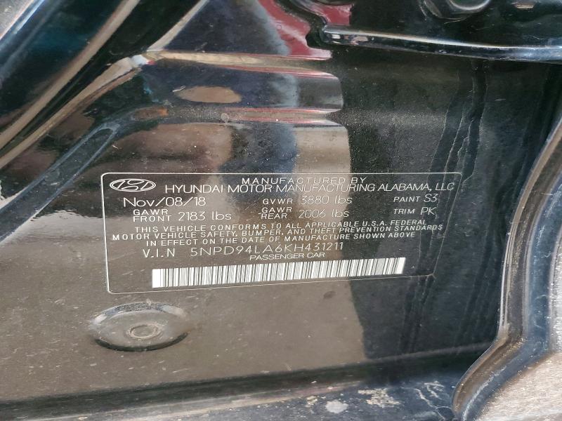 2019 Hyundai Elantra მანქანა იყიდება აუქციონზე, vin: 5NPD94LA6KH431211, აუქციონის ნომერი: 60719636