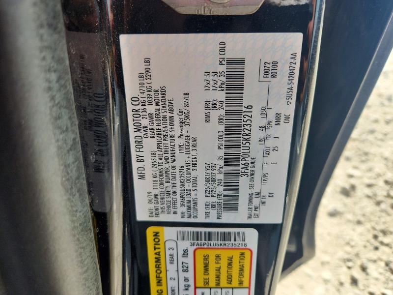 Продажа на аукционе авто 2019 Ford Fusion, vin: 3FA6P0LU5KR235216, номер лота: 62318556