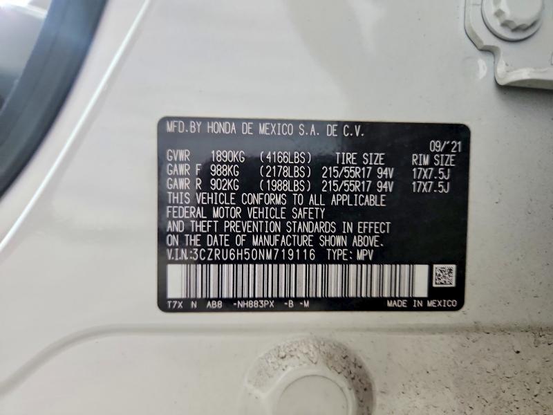 60036366 :رقم المزاد ، 3CZRU6H50NM719116 vin ، 2022 Honda Hr-v مزاد بيع
