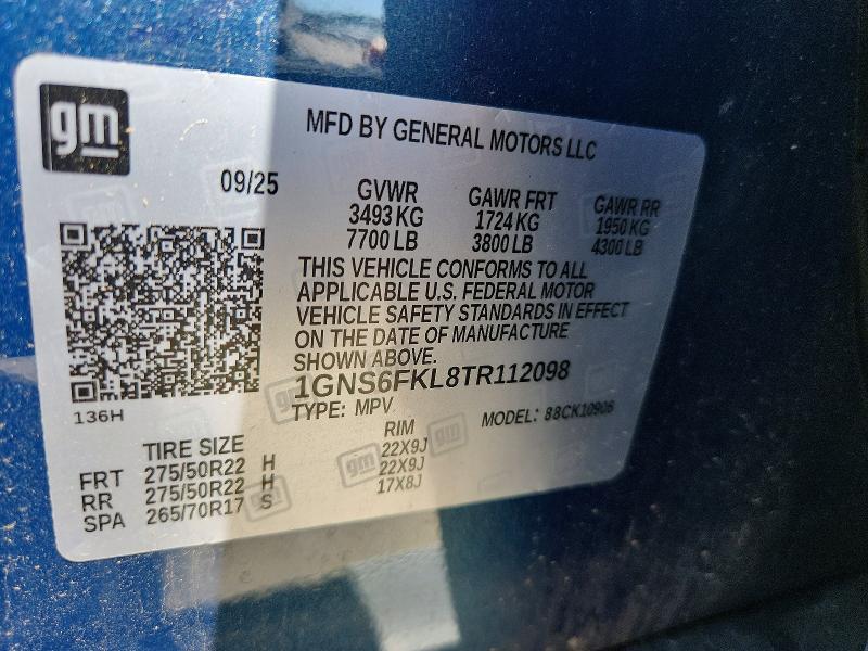 Продаж на аукціоні авто 2026 Chevrolet Suburban, vin: 1GNS6FKL8TR112098, номер лоту: 62837366
