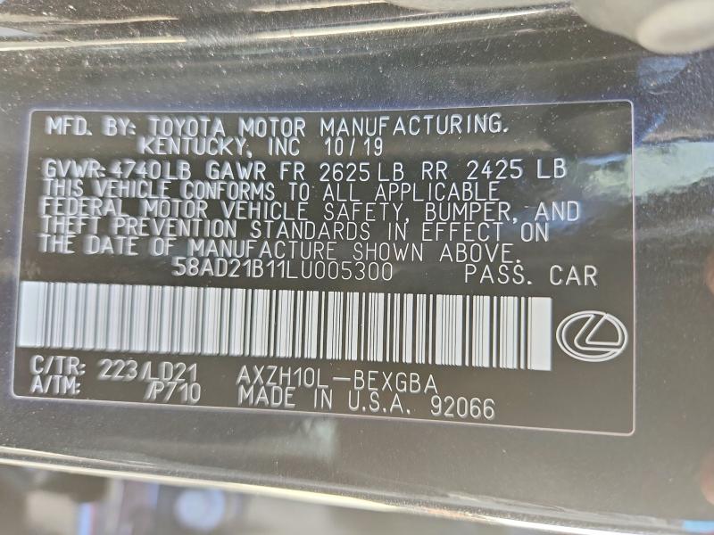 Aukcja sprzedaży 2020 Lexus Es, vin: 58AD21B11LU005300, numer aukcji: 62617586