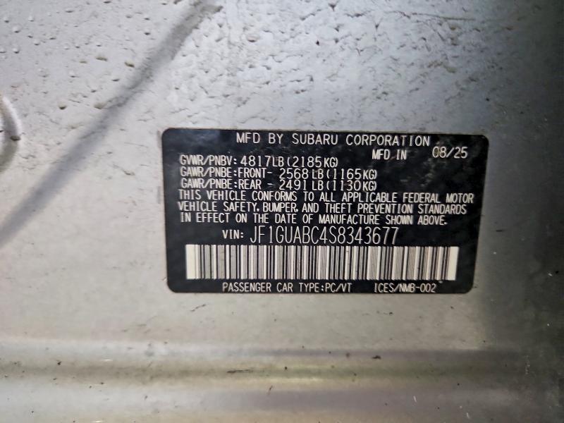 Aukcja sprzedaży 2025 Subaru Impreza, vin: JF1GUABC4S8343677, numer aukcji: 60921806