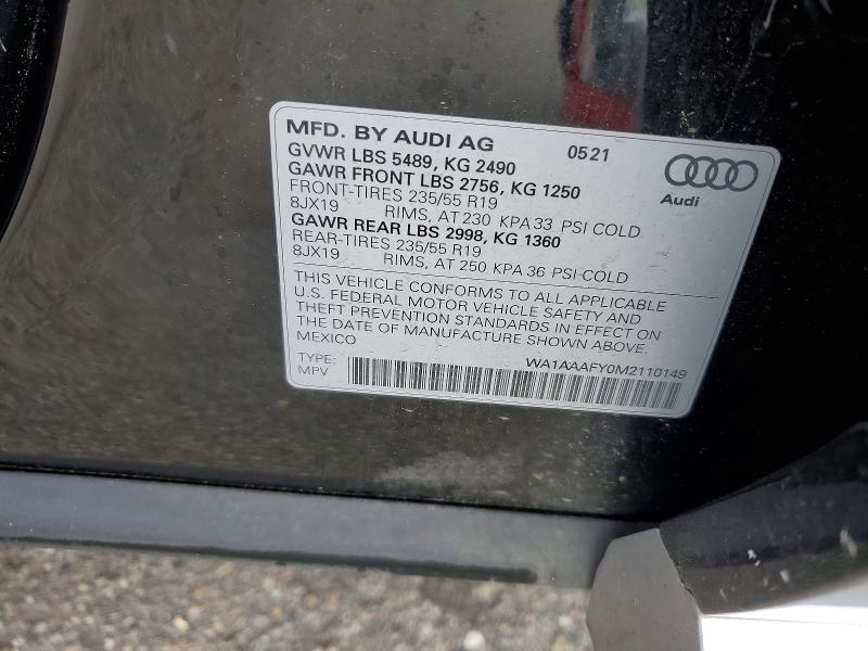59386526 :رقم المزاد ، WA1AAAFY0M2110149 vin ، 2021 Audi Q5 مزاد بيع