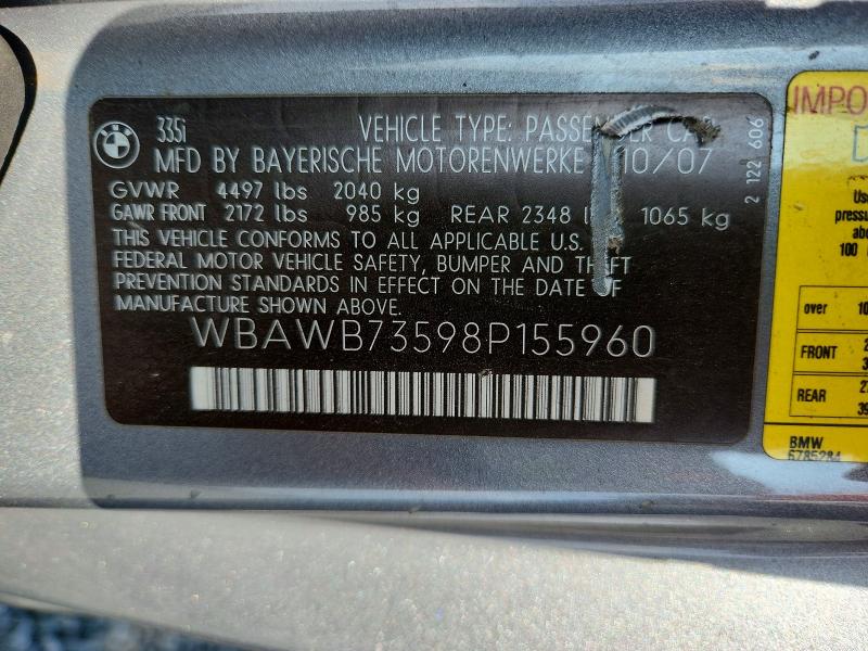 Продажа на аукционе авто 2008 Bmw 335, vin: WBAWB73598P155960, номер лота: 58485256