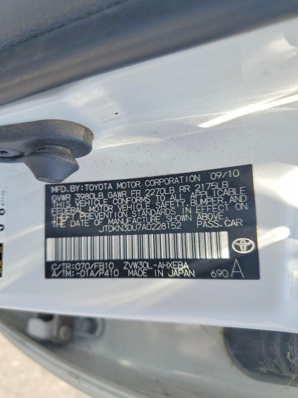 Aukcja sprzedaży 2010 Toyota Prius, vin: JTDKN3DU7A0228152, numer aukcji: 61193146