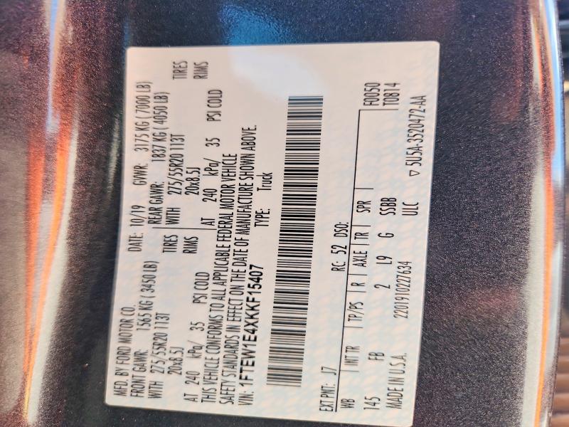 Aukcja sprzedaży 2019 Ford F150, vin: 1FTEW1E4XKKF15407, numer aukcji: 59185936