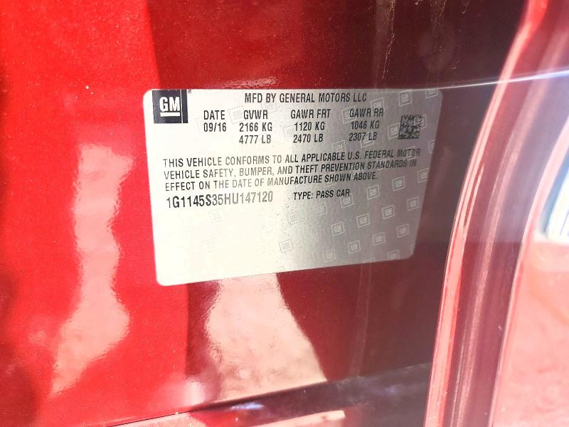 2017 Chevrolet Impala მანქანა იყიდება აუქციონზე, vin: 1G1145S35HU147120, აუქციონის ნომერი: 60879686